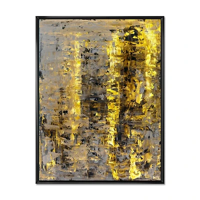 Designart Yellow Meets Grey Abstract Art II FLOAT FRAME WALL ART