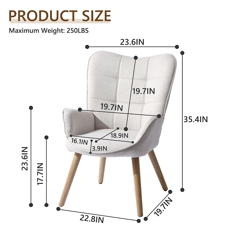 Homy Casa Kids Nursery Chair, Soft Beige Fabric Upholstery, Wing Back Design, 250 lbs Capacity