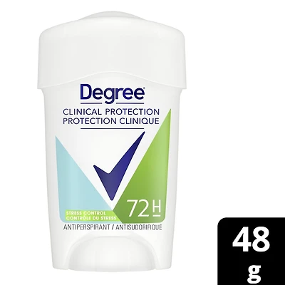 Degree Clinical Protection Antiperspirant Deodorant for Women, Stress Control 72-Hour Sweat & Odor Protection, 48g