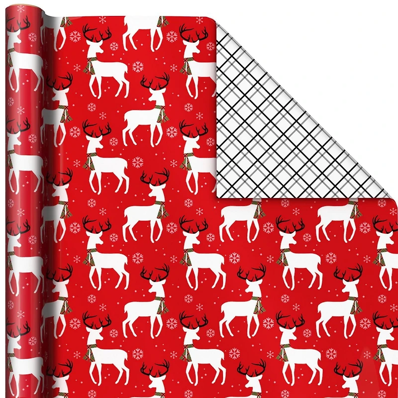 Hallmark Reversible Christmas Wrapping Paper (Reindeer and Holiday Plaid)