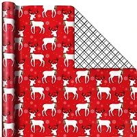 Hallmark Reversible Christmas Wrapping Paper (Reindeer and Holiday Plaid)