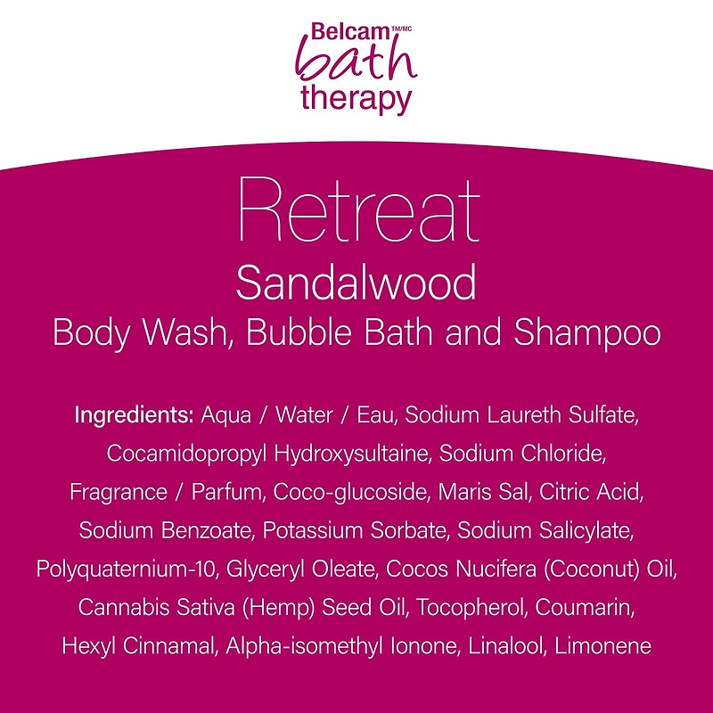 Belcam Bath Therapy 3 in 1 Body Wash, Bubble Bath & Shampoo