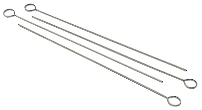MAINSTAYS Metal Skewers 12-inch, Set of 4, Reusable Eco-alternative to Disposables, Chrome-plated, Sharp Ends to Thread, Long and Sturdy, Flat Sided Design, 12" Grilling metal skewers set