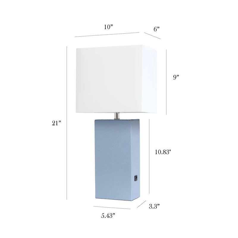 Lampe de table design moderne en cuir élégant avec abat-jour USB et tissu blanc
