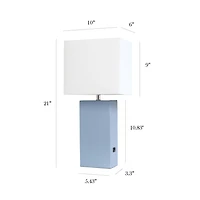 Lampe de table design moderne en cuir élégant avec abat-jour USB et tissu blanc