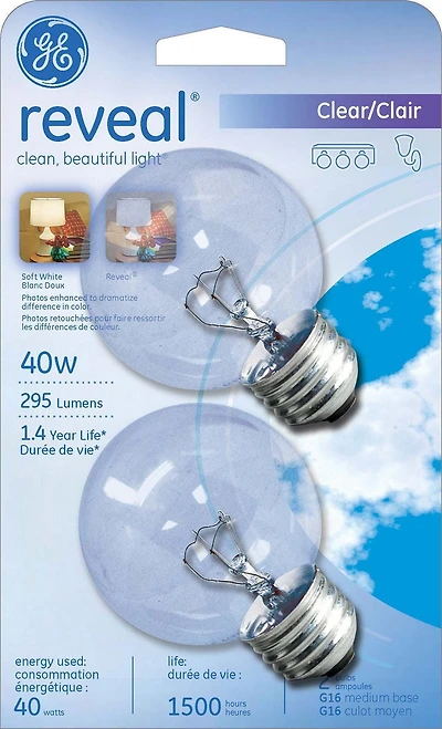 Lampe G16.5 GE reveal® 40 W – paquet de 3