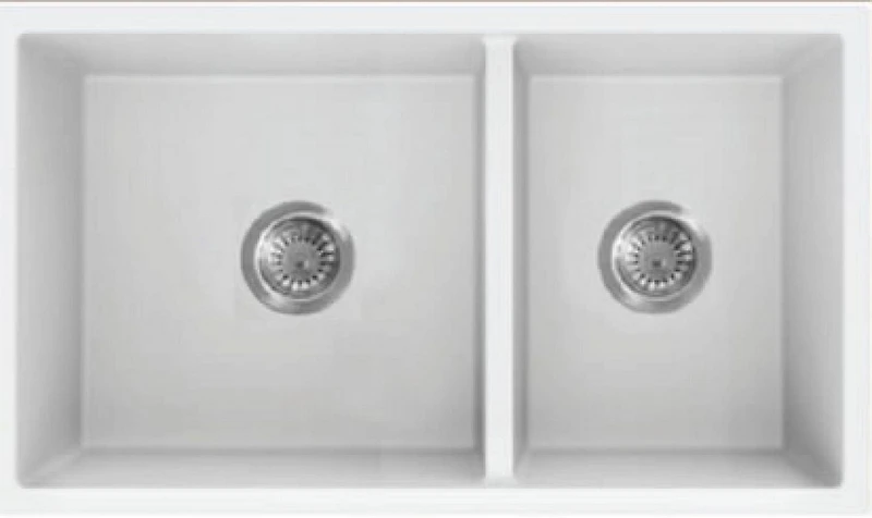 American Imaginations 34 pouces. W Évier de cuisine composite en granit blanc approuvé CSA avec 2 bolsAI-34572