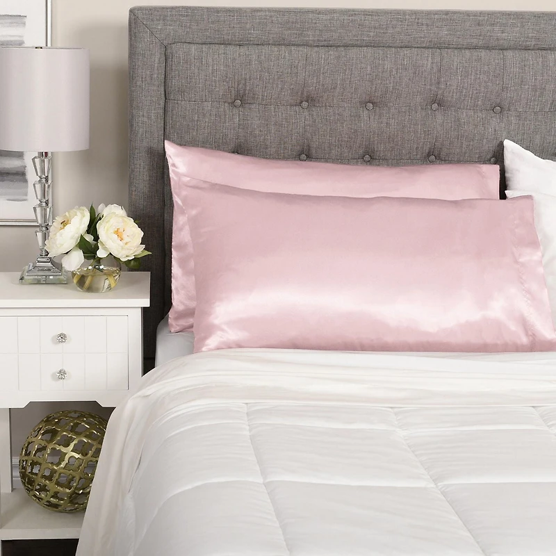 2-Pack Queen Satin Pillowcases, Pink