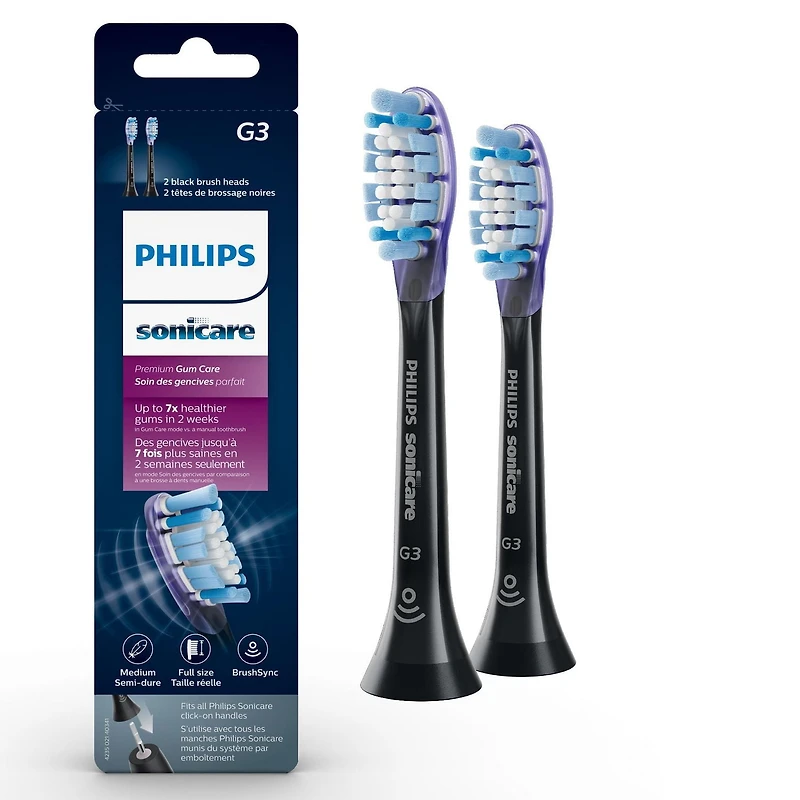 Philips Sonicare Têtes de Brosse Premium Soins des Gencives, 2 unités, HX9052/95, Noir
