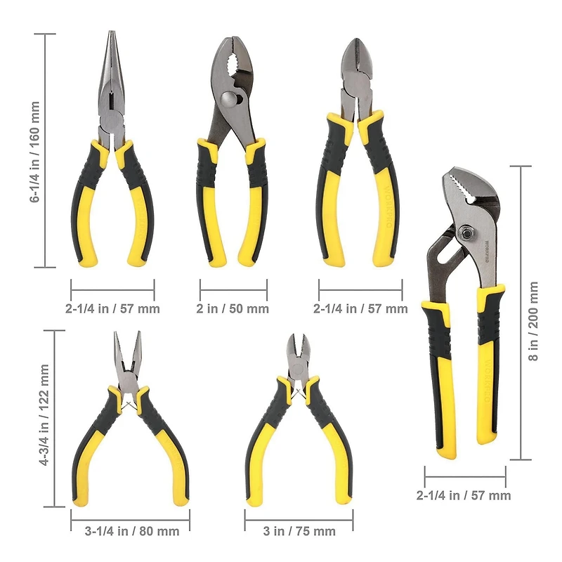 WorkPro Pliers Set - 6 Piece, Non-slip TPR handle