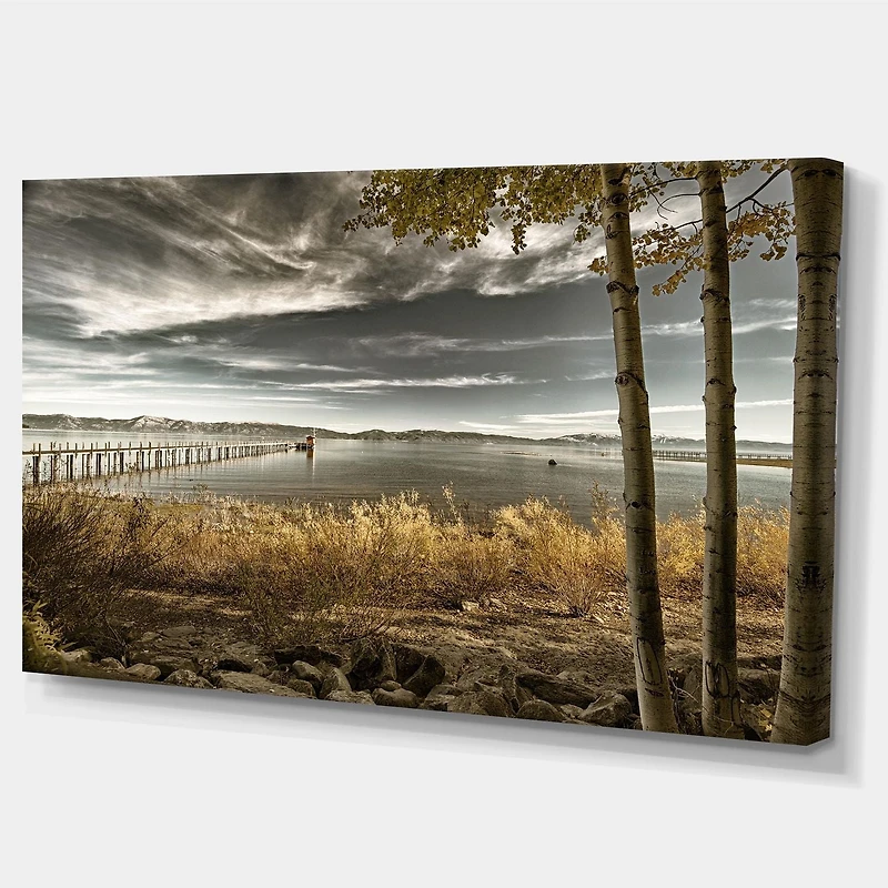 Designart Pier in Brown Lake Canvas Wall Art