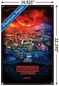Netflix Stranger Things: Saison 4 – Hawkins, Indiana 22,375" x 34" Affiche Murale avec Cadre Magnétique en Bois de Hêtre, par Trends International