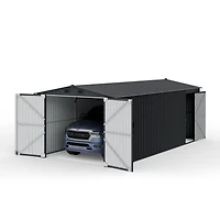 Sunjoy 10 ft. x 20 ft. Outdoor Storage Shed, Carport, Dark Grey
