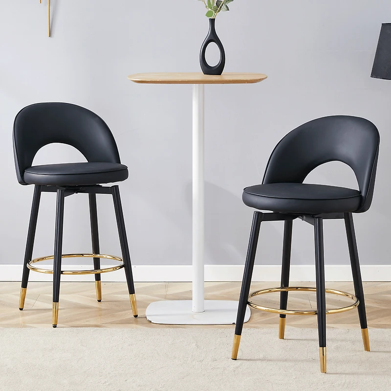 Ensemble de 2 tabourets de bar Noble House pivotants à 360° en PU, siège rembourré confortable, noir