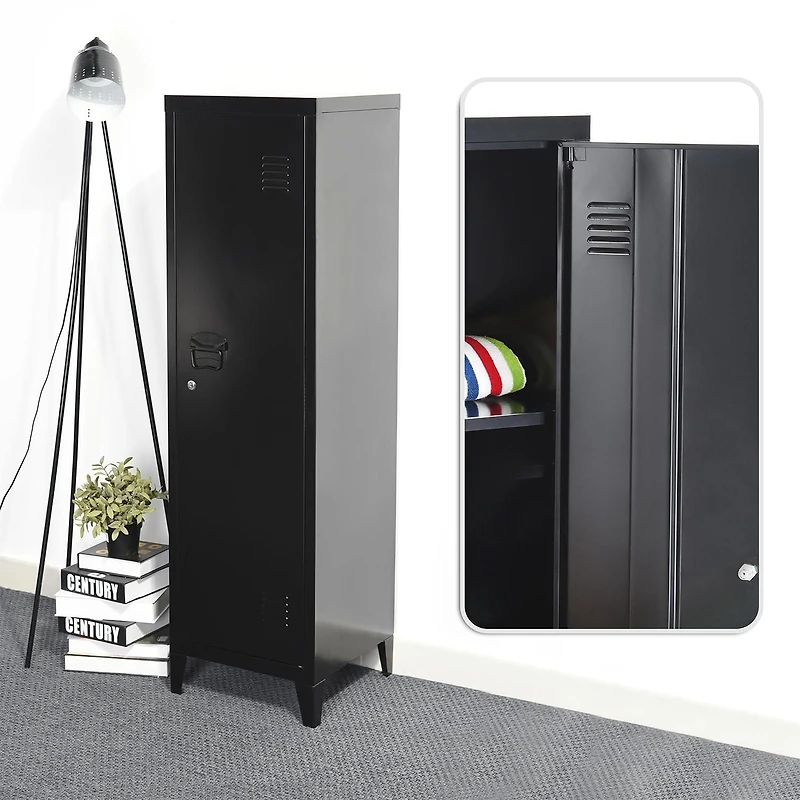 Homylin Home Storage Cabinet 3 Shelves 1 Door, Multipurpose Metal Locker Modern Large Space Cupboard - Black