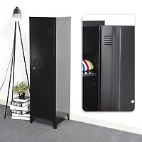 Homylin Home Storage Cabinet 3 Shelves 1 Door, Multipurpose Metal Locker Modern Large Space Cupboard - Black