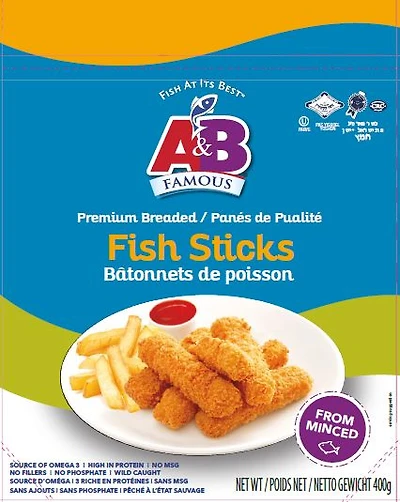A&B Famous Bâtonnets de poisson panés de qualité supérieure 397g Bâtonnets de poisson panés de qualité supérieure