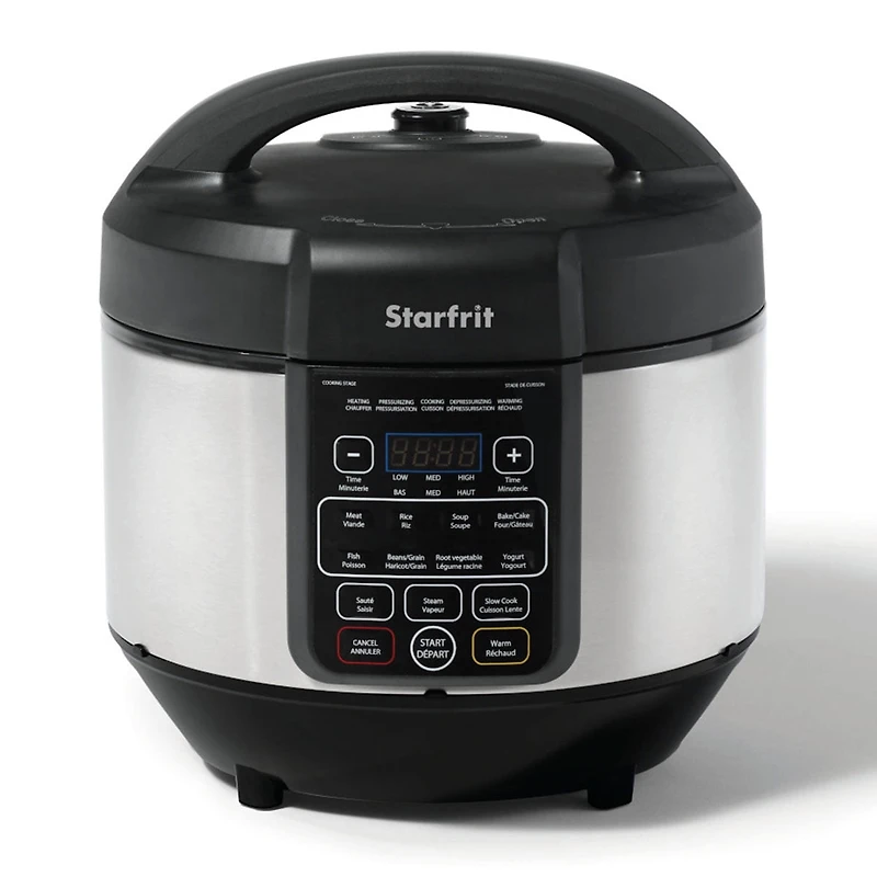 Starfrit Autocuiseur Électrique, Capacité de 8L (8,5Qt), Tasse à Mesure, Spatule et Plateau Vapeur Inclus, 11 Modes de Cuisson Préprogrammés, Noire