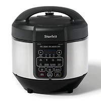 Starfrit Autocuiseur Électrique, Capacité de 8L (8,5Qt), Tasse à Mesure, Spatule et Plateau Vapeur Inclus, 11 Modes de Cuisson Préprogrammés, Noire