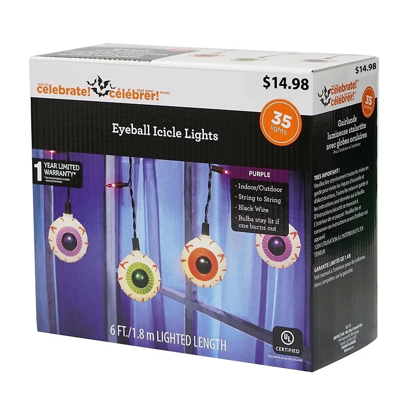 Way to Celebrate - Les lumières Halloween globe oculaire multicolore, 35 points