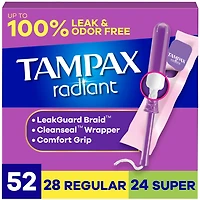 Tampax Radiant Tampons Multipack, with LeakGuard Braid, Regular/Super Absorbency, Unscented