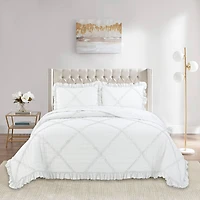 Marina Decoration Lush Ruffled Textured Shabby Chic Stitching Coverlet Bedspread Ultra Soft Solid Summer Embroidered Quilt Set with Quilted Shams