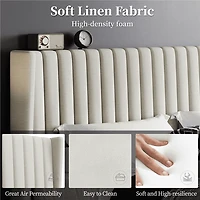 Fullfurnique Upholstered Bed Frame with Wing Side and Channel Headboard, King, Ivory