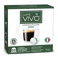 Caffè VIVO Espresso Italiano Lungo (Paquet de 50 Capsules Compatibles Nepresso) Intensité: 4 | Compatible Nespresso