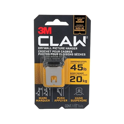 3M™ CLAW Drywall Picture Hanger with Temporary Spot Marker 3PH45M-1EF, Holds 45 lbs