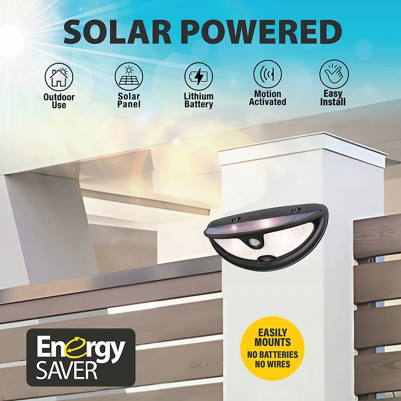 Bell + Howell Bionic Wall Light Max 2 Pack Solar Powered Motion Activated Outdoor Security Lights