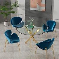 Heavenly Collection Star Round Glass Dining Table with Gold Base for Kitchen and Dining Room, 48"