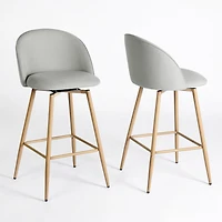 Homy Casa Set of 2 Contemporary Bar Stools, 26 in. Seat Height with Fabric Upholstery and Wooden Legs