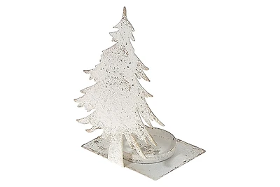 Distressed White Metal Tree Candleholder