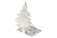 Distressed White Metal Tree Candleholder