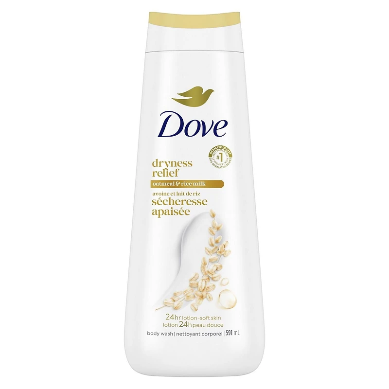 Dove Dryness Relief Body Wash For 24hr Lotion-Soft Skin, Oatmeal & Rice Milk with No Sulfates No Parabens, 591mL