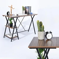 Homylin Home Office Computer Desk Writing Study Workstation with 2 Tier Storage Shelves, Industrial Style Wood Table and Metal Frame, Rustic Brown