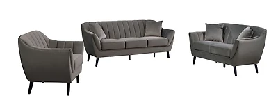 Topline Home Furnishings 3-piece Set: Sofa, Loveseat, & Chair, Charcoal Velvet