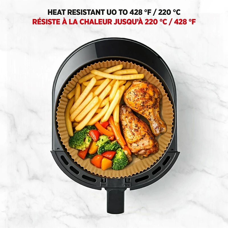 Starfrit Air Fryer Liners - 50 Count per pack - Disposable Parchment Paper Liners - Non-Stick - Oil Proof - Waterproof - 8” Round Shape - For 5-8 Qt Baskets, AIRFRYER PAPER