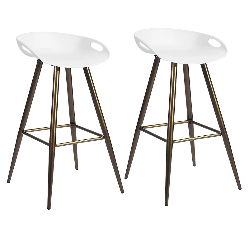 Modern Bar Stools Set of 2, Counter Height Bar Stools with Gold Legs and Footrest, Armless Bar Chairs Dining Chairs for Home Office Kitchen Island, Black