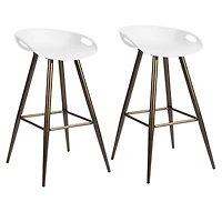 Modern Bar Stools Set of 2, Counter Height Bar Stools with Gold Legs and Footrest, Armless Bar Chairs Dining Chairs for Home Office Kitchen Island, Black