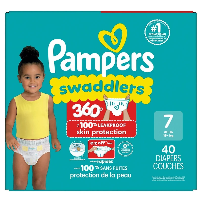 Pampers Swaddlers 360 Pull-On Diapers, Size 7 for up to 100% Leakproof Skin Protection and Easy Changes, 40CT