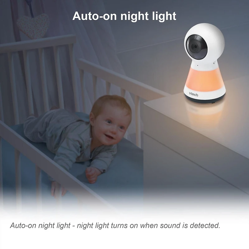 VTech VM5255-2 Moniteur de bébé vidéo numérique à balayage panoramique de 5 po à 2 caméras avec veilleuse (Blanc)