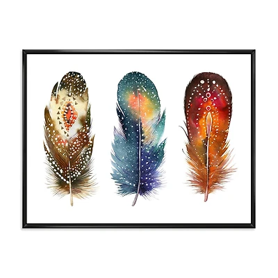 Designart Ensemble de plumes Boho colorées IX ART MURAL À CADRE FLOTTÉ