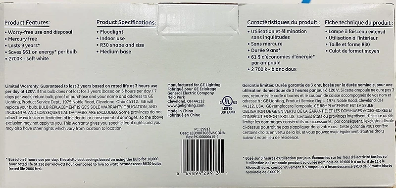 GE 9W LED R30 SW 4P - FRENCH