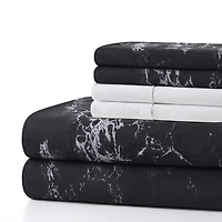 Marina Decoration Ultra Soft Silky Deep Pocket Rich Printed Bedding Rayon from Bamboo All Season Sheet Set with Pillowcases, Modern Black Marble Pattern