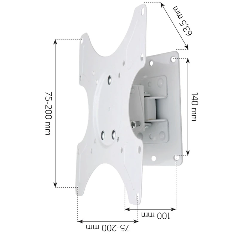 Techly Support mural pour téléviseur LCD/LED inclinable et pivotant de 19 à 37 pouces VESA jusqu'à 200x200 mm, Capacité de charge jusqu'à 25 kg, Blanc