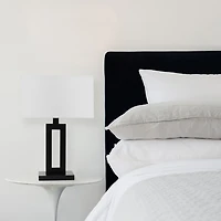 Globe Electric D'Alessio 20" Table Lamp, Matte Black, White Linen Shade, On/Off Socket Rotary Switch
