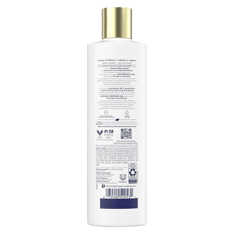Dove Volume And Fullness Conditioner for Flat Hair, with Liquid Bio-Protein Care 355mL, 355 ML