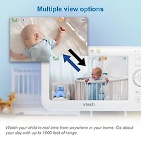 VTech VM5255-2 Moniteur de bébé vidéo numérique à balayage panoramique de 5 po à 2 caméras avec veilleuse (Blanc)