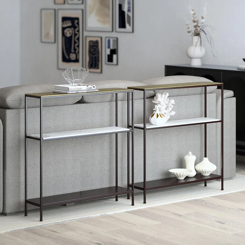 Industrial Chic Metal & Marble Console Table - Antique Gold & Black